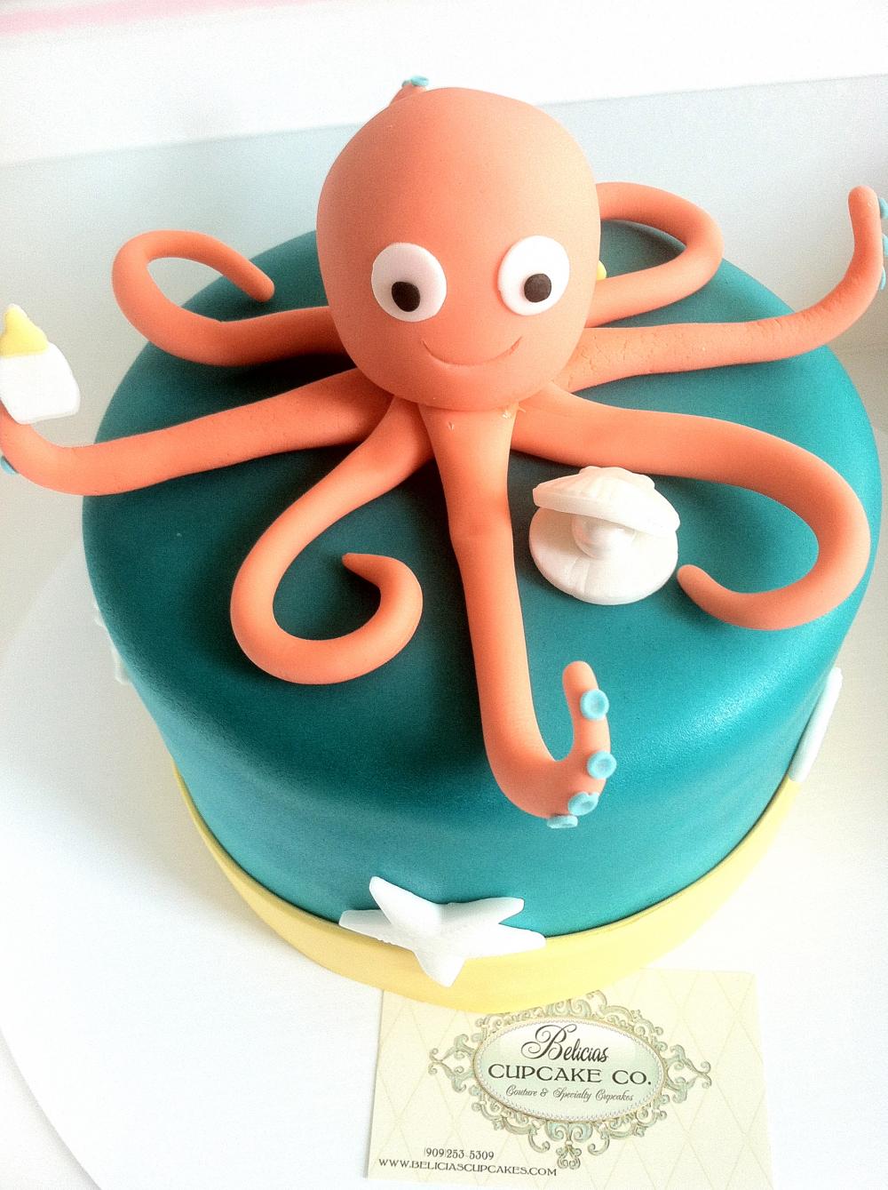 Fondant Octopus Cake Topper & Oyster Shell Pearl Quot; Under The Sea Theme"
